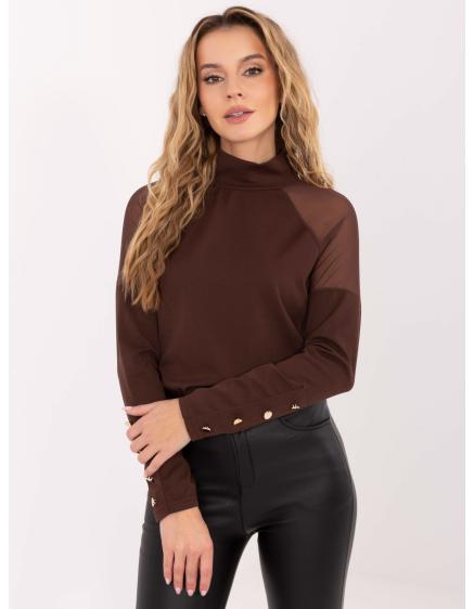 E-shop Hnedá elegantná blúzka s dlhými rukávmi RUE PARIS