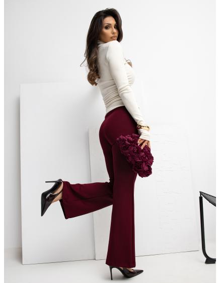 E-shop Burgundské basic nohavice s vysokým pásom RUE PARIS