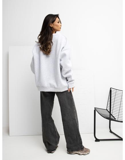 E-shop Svetlo šedá oversized mikina s nášivkou RUE PARIS