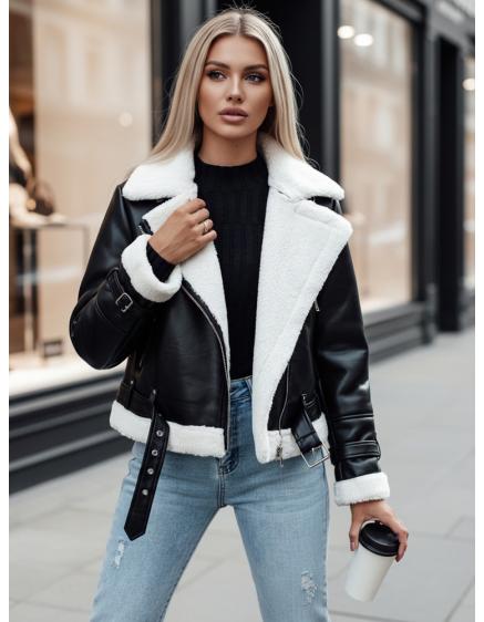 Dámska kožená zimná bunda BELLCIAO, čierna a béžová