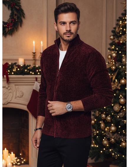 Pánsky bordový sveter na zips