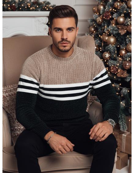 Pánsky zelený pruhovaný sveter