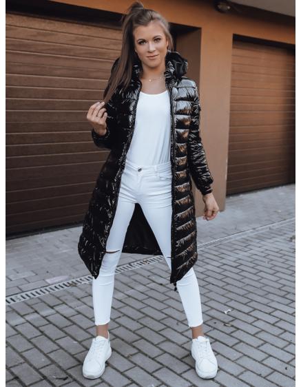 Dámska prešívaná bunda dlhá s kapucňou Bolonia čierna