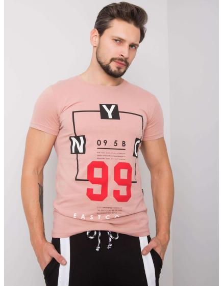 Púdrovo ružové pánske tričko s textovou potlačou