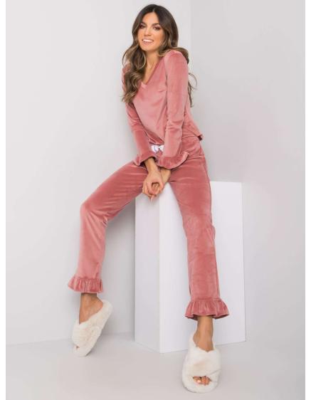 Dámske velúrové pyžamo s nohavicami Camille RUE PARIS ružové