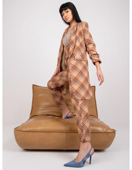 Dámska dlhá kockovaná bunda PATTERN béžovo-modrá