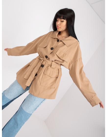 Dámsky jarný kabát s opaskom SALLY hnedý