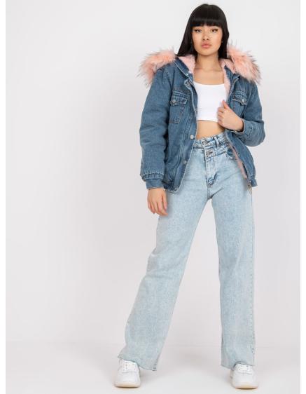 Dámska zateplená džínsová bunda s kapucňou ALESSIA modrá a ružová