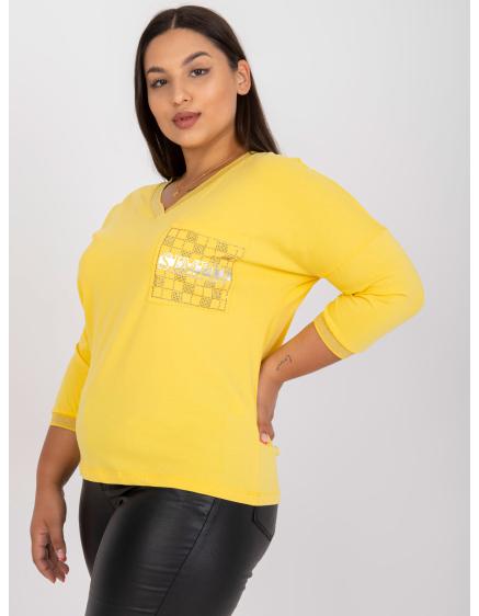 Dámska blúzka s ozdobným vreckom plus size bavlna TIMMA žltá