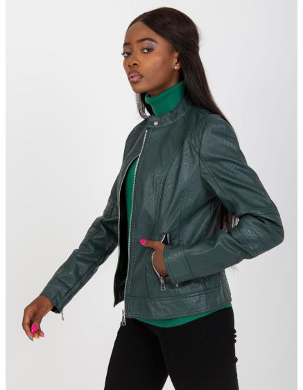 Dámska bunda z ekokože EUALIE tmavozelená