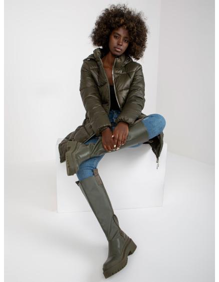 Dámska bunda s prešívaním dlhá zimná CELIA khaki