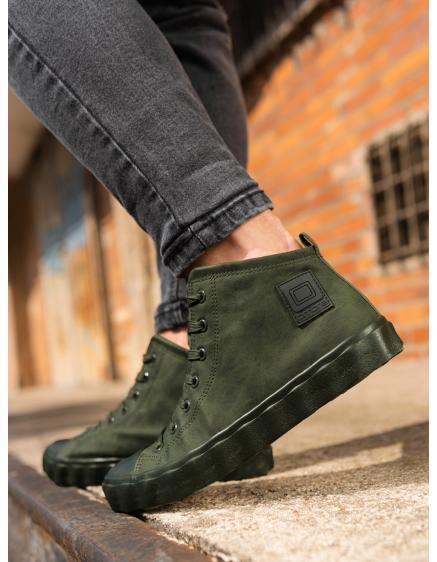 Pánske vysoké tenisky s ozdobnou vlnitou podrážkou – olivové V3 OM-FOTH-0126