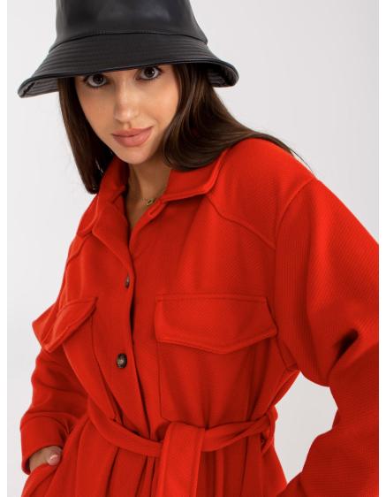 Dámsky kabát s opaskom dlhé KARYLON červený