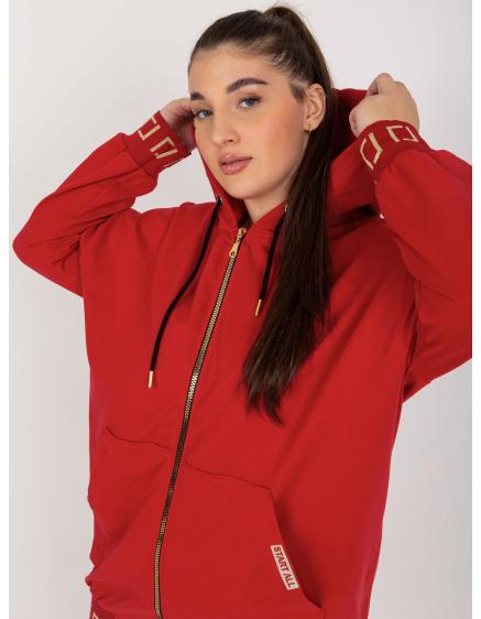 Dámska mikina plus size s kapucňou bez zipsu CASS červená