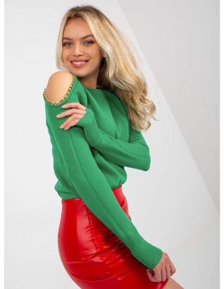 Dámsky sveter s odhalenými ramenami a retiazkami GLORIA zelený