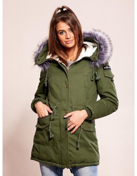 Dámska bunda parka s kožušinou LILIANA khaki