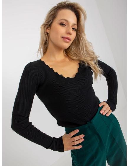 E-shop Dámsky sveter s výstrihom do V RAISSA čierny