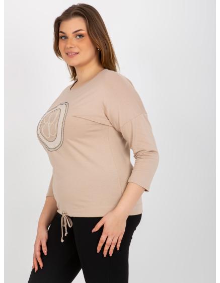Dámska blúzka s potlačou a rebrovaním plus size NEA béžová