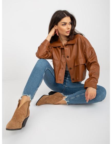 Dámska bunda z ekokože so zapínaním na gombíky ELIA hnedá