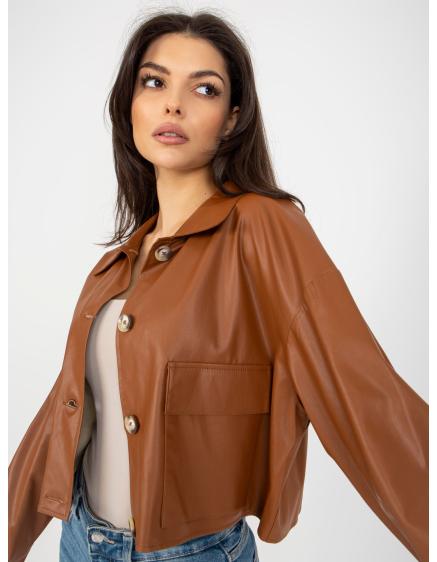 Dámska bunda z ekokože s vreckami DORINE hnedá