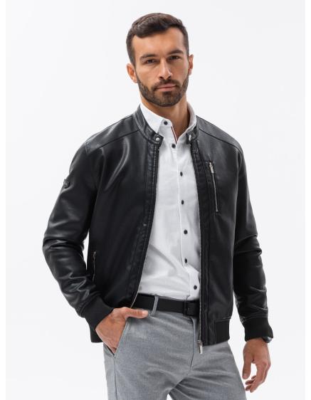 E-shop Pánska bunda z umelej kože V2 OM-JAFL-0109 čierna
